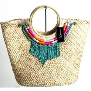 INC STRAW NECKLACKE BAG